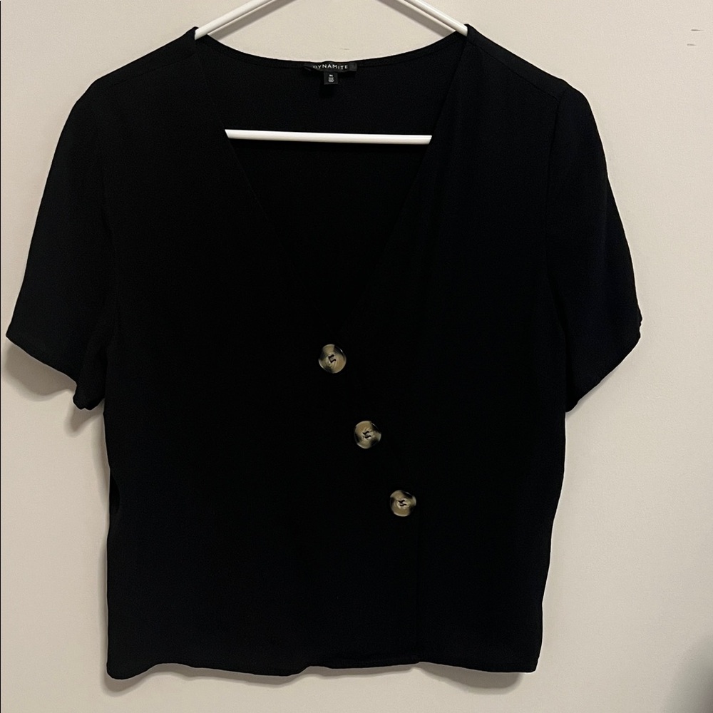 Cute Black Buttoned Women's Top
